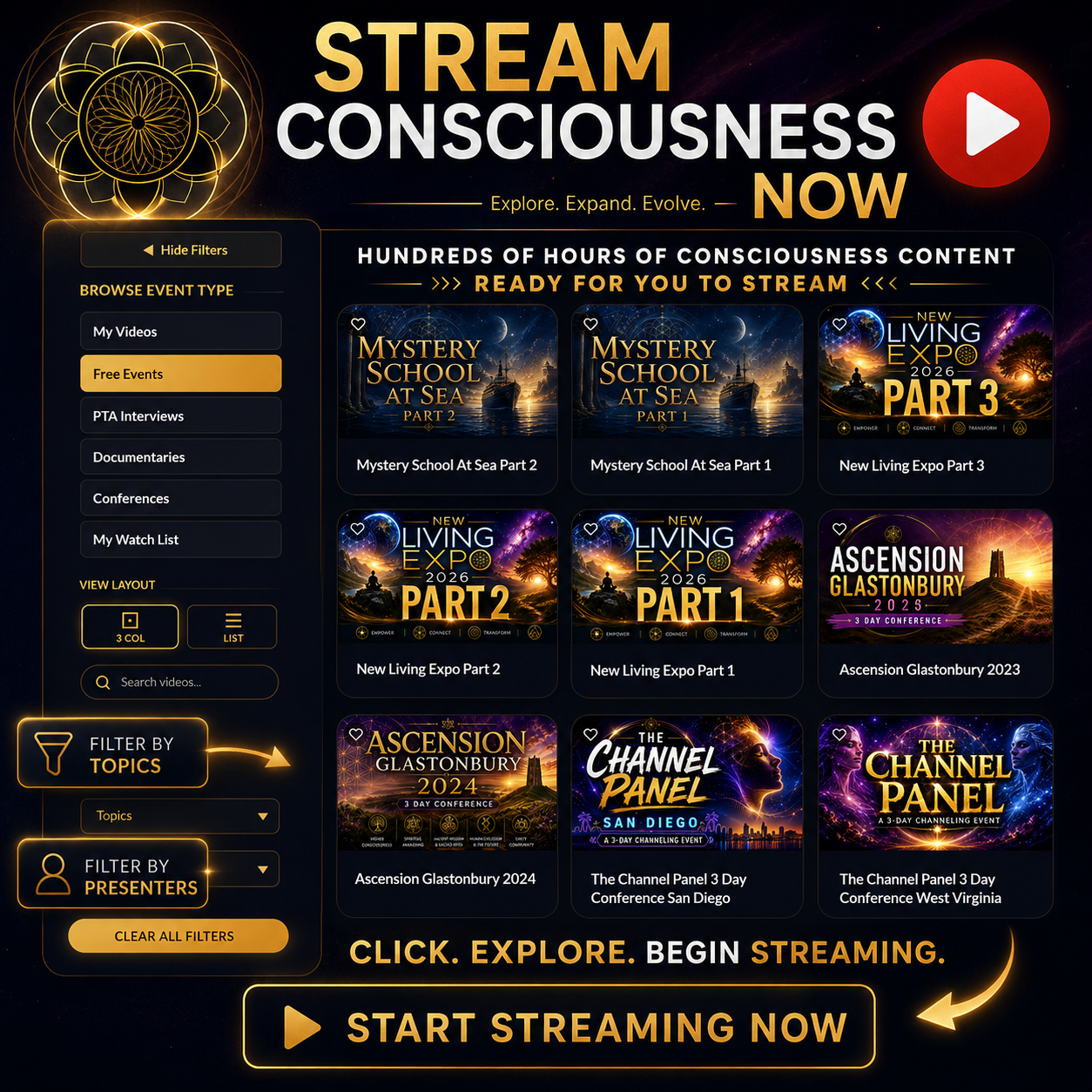 Stream Consciousness - Browse our library of events, documentaries, and presentations