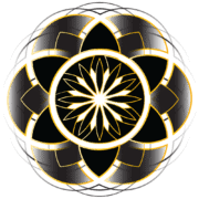 Sacred geometric pattern with gold and black colors for spiritual awakening.